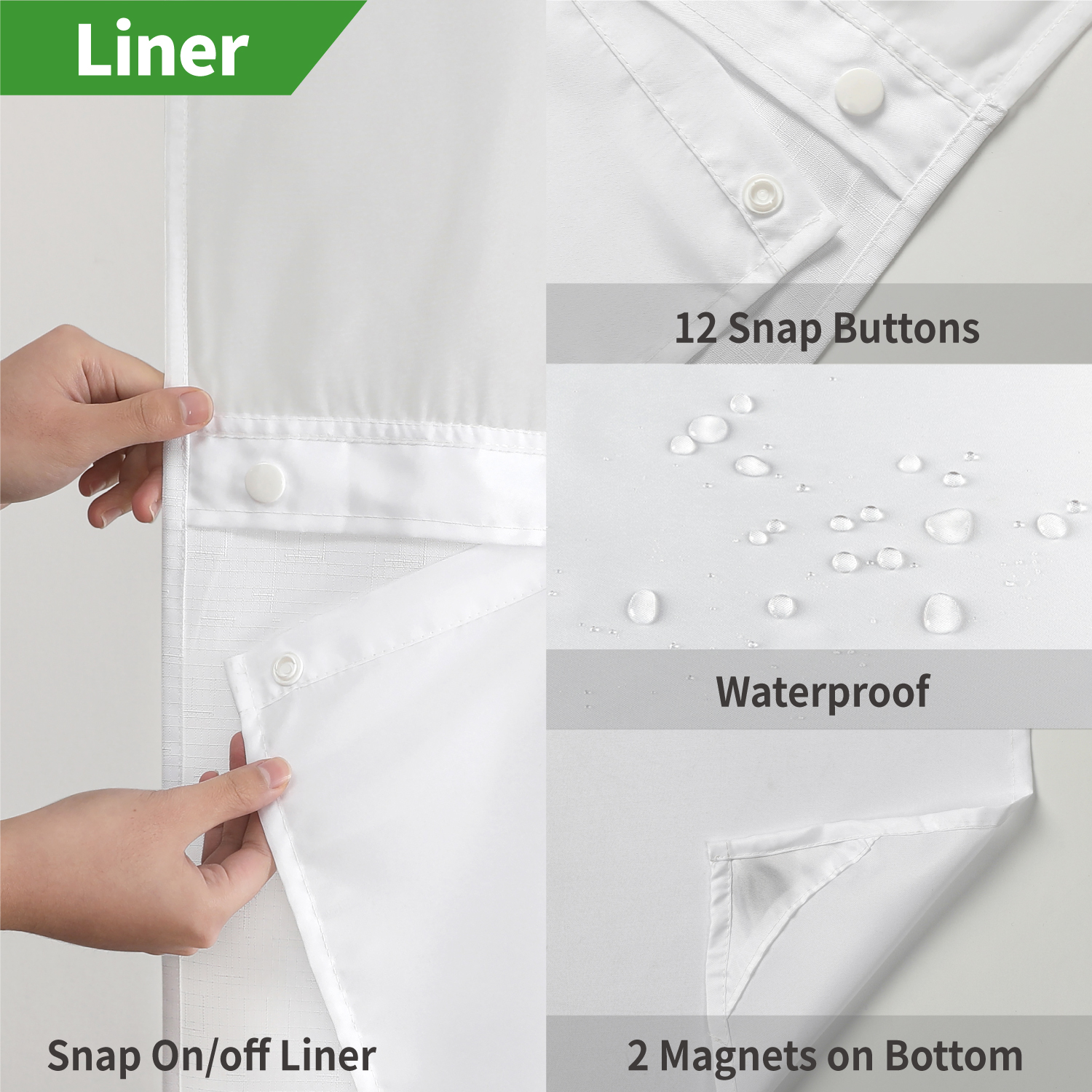 Hookless Bamboo Textured Shower Curtain with Embedded PEVA Lining Set with Transparent Window Waterproof Hotel Shower Curtain