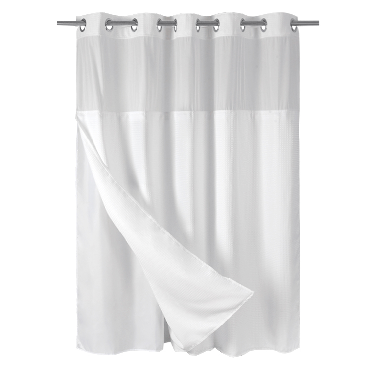 Solid waterproof snap-in shower curtain with see-through window removable inner curtain shower curtain set