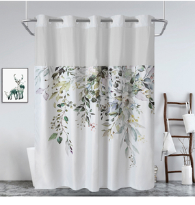 Farmhouse Style Flora Digital Printed No Hook Required Double Layer Bath Curtains Waterproof and Mold Proof Hotel Hookless Shower Curtain set 