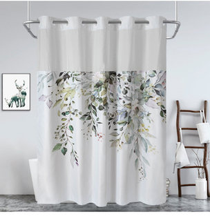 Farmhouse Style Flora Digital Printed No Hook Required Double Layer Bath Curtains Waterproof and Mold Proof Hotel Hookless Shower Curtain set 