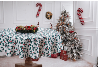 Custom Christmas Round Fabric Tea Table Tablecloth with Leaf Printed Plant Flower Logo