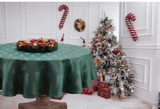 New Arrival Exquisite Custom Christmas Round Table Cloth with Golden Christmas Tree Logo