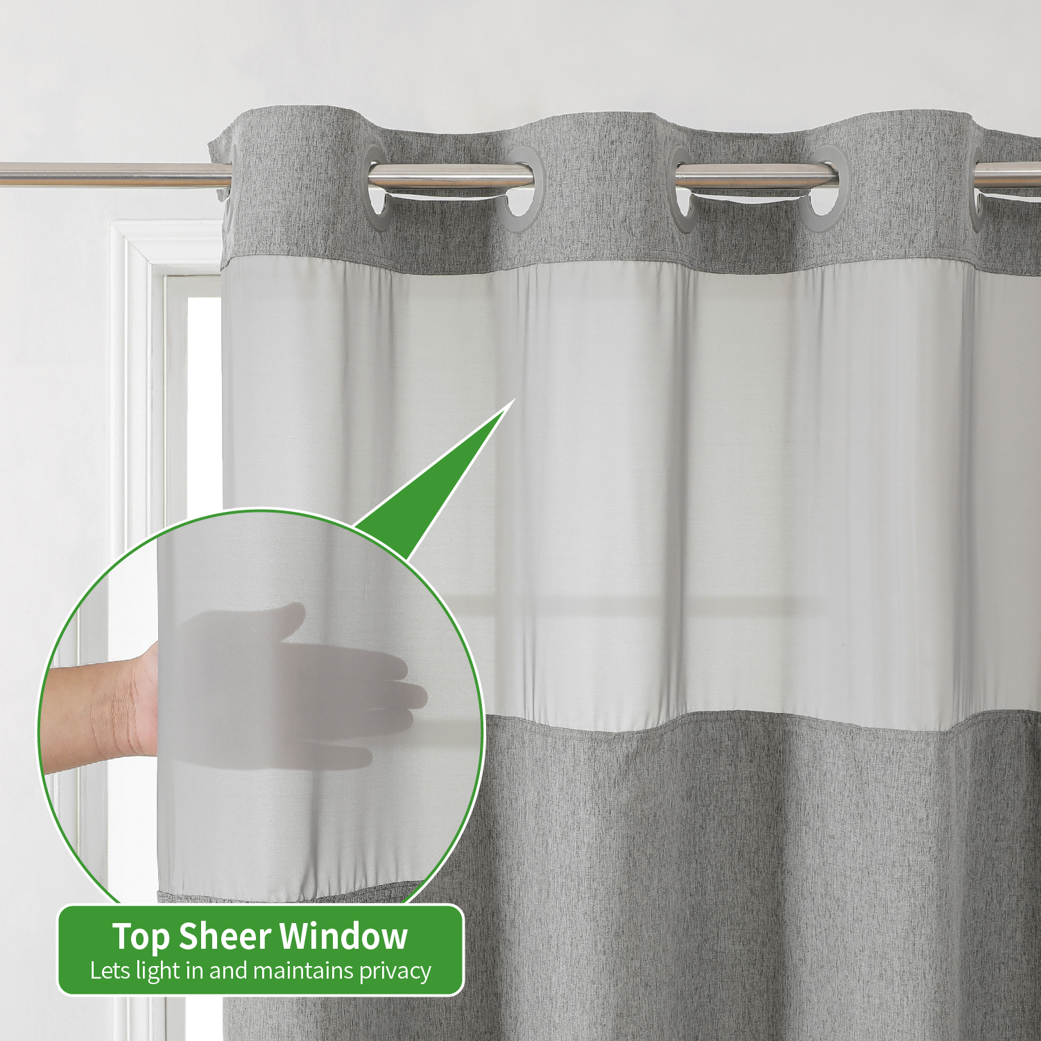 Uvan Hot Sale Luxury No Hook Required Hookless Waterproof Linen Texture Fabric Custom Shower Curtains with Sanp in Line for Bathroom Decor
