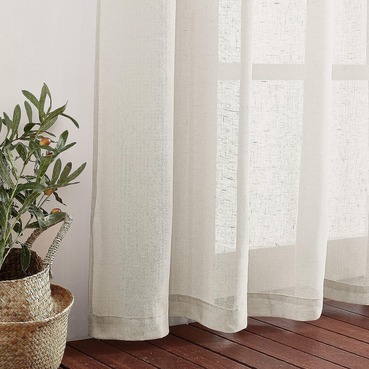 Semi Transparent Living Room Curtains Linen Woven Semi Transparent Privacy Belt Filtered Light Vertical Bedroom Curtains