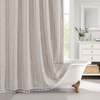 New Arrival Boho Farmhouse Style Waterproof Custom Fabric Shower Curtains Polyester Linen Striped Bathroom Curtain with Tassels