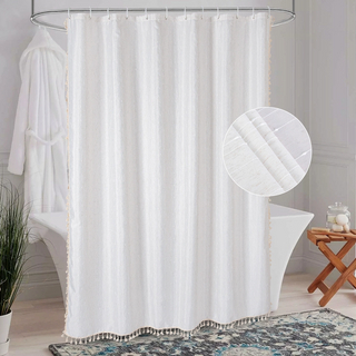 Bohemian Polyester Hemp Shower Curtains Waterproof with Tassels Hotel Shower Curtain with Hooks