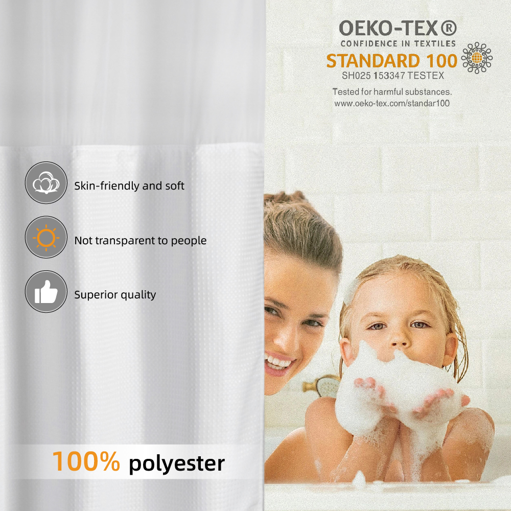 Solid waterproof snap-in shower curtain with see-through window removable inner curtain shower curtain set