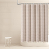 Modern Boho Farmhouse Style Chic Texture Heavy Duty Linen Fabric Shower Curtains Waterproof and Mold Proof Design Custom Bath Curtain with Tassel