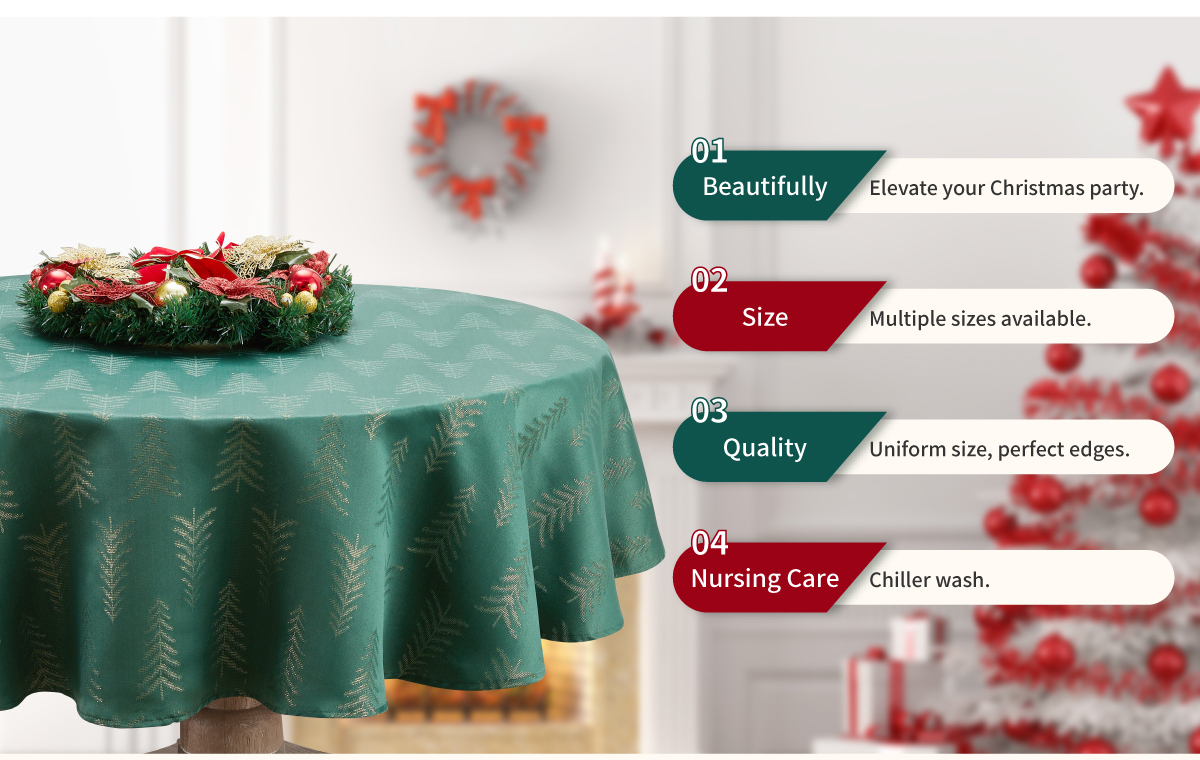 New Arrival Exquisite Custom Christmas Round Table Cloth with Golden Christmas Tree Logo