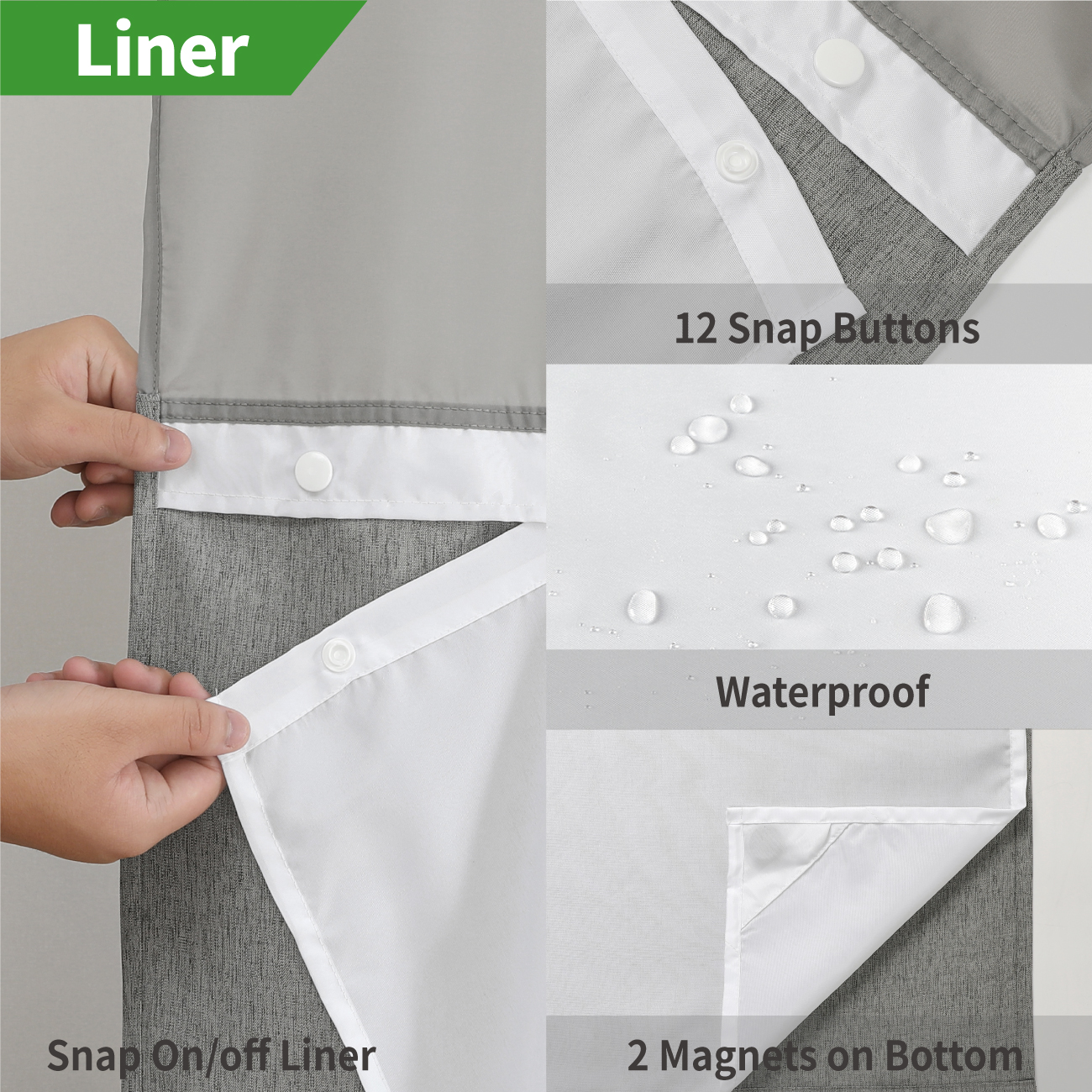 Uvan Hot Sale Luxury No Hook Required Hookless Waterproof Linen Texture Fabric Custom Shower Curtains with Sanp in Line for Bathroom Decor
