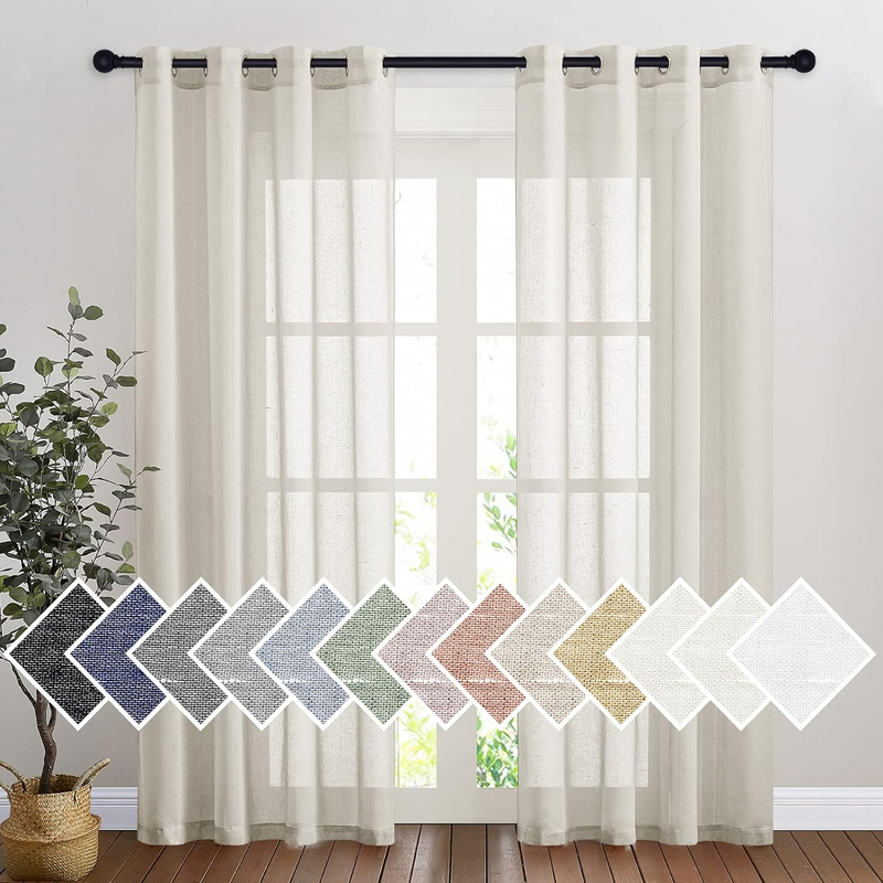 Semi Transparent Living Room Curtains Linen Woven Semi Transparent Privacy Belt Filtered Light Vertical Bedroom Curtains