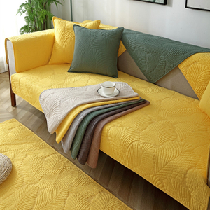 Four Seasons Universal Sofa Cushion Quilted Fabric Seat Cushion Nordic Simple Modern Anti Slip Solid Wood Sofa Cover Set