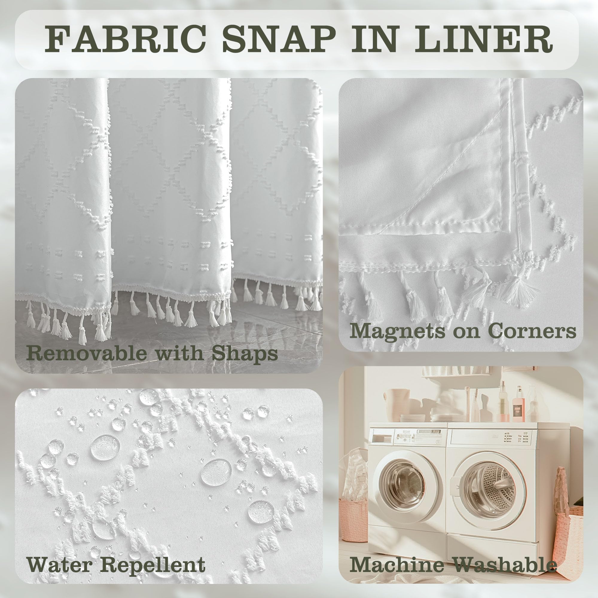 Bohemian Hookless The Large Buckle Shower Curtain Waterproof Double-layer Shower Curtain Can Replace The Inner Curtain