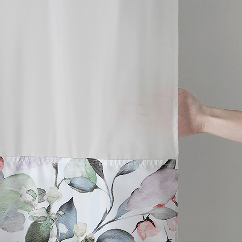 Farmhouse Style Flora Digital Printed No Hook Required Double Layer Bath Curtains Waterproof and Mold Proof Hotel Hookless Shower Curtain set 