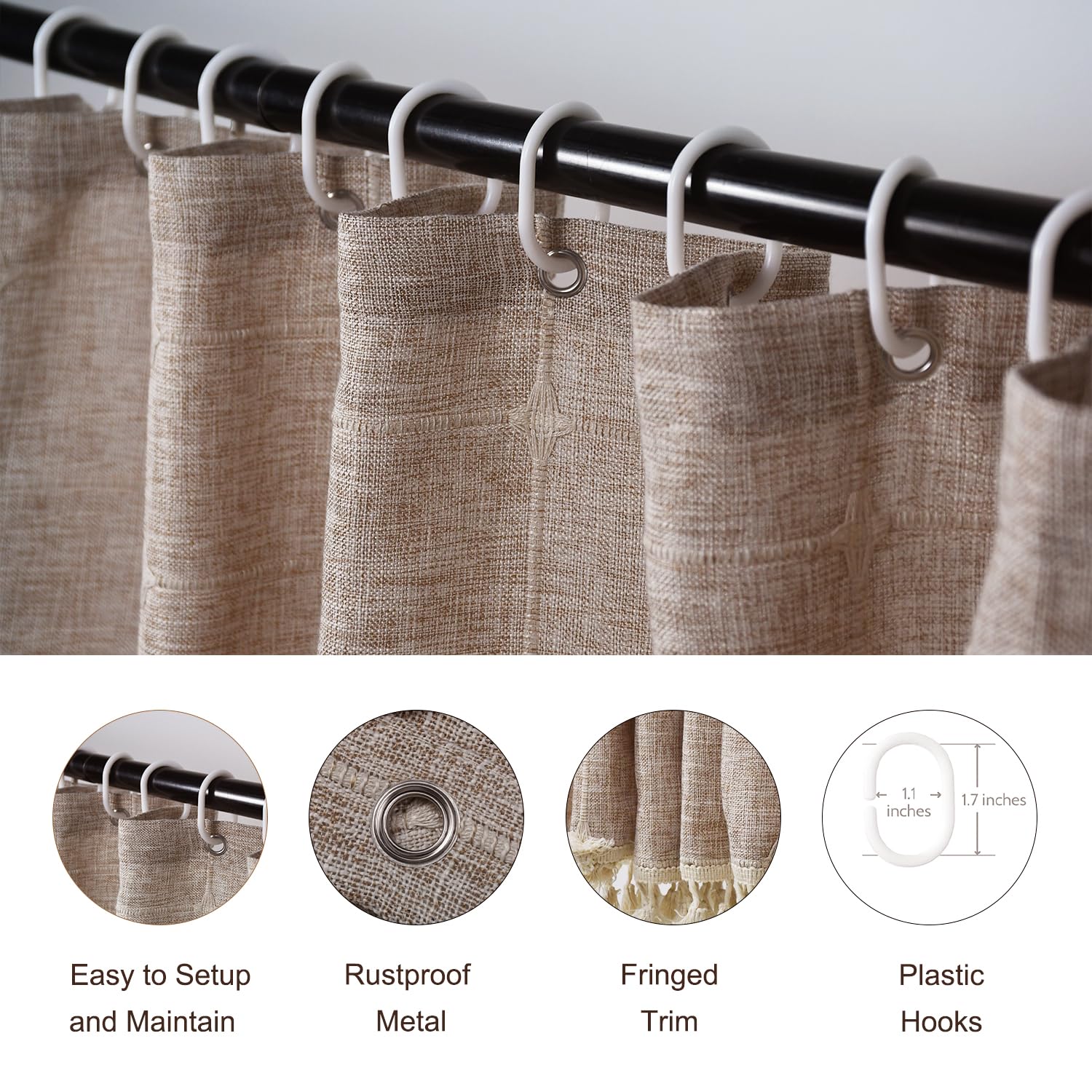 Modern Boho Farmhouse Style Chic Texture Heavy Duty Linen Fabric Shower Curtains Waterproof and Mold Proof Design Custom Bath Curtain with Tassel