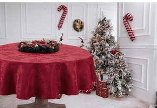 Christmas Decorative Round Table Tablecloth Customized Red Tablecloth with Leaf Print Logo