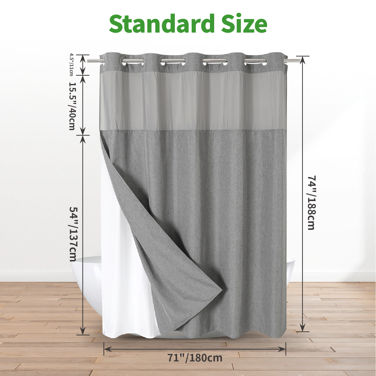 Uvan Hot Sale Luxury No Hook Required Hookless Waterproof Linen Texture Fabric Custom Shower Curtains with Sanp in Line for Bathroom Decor