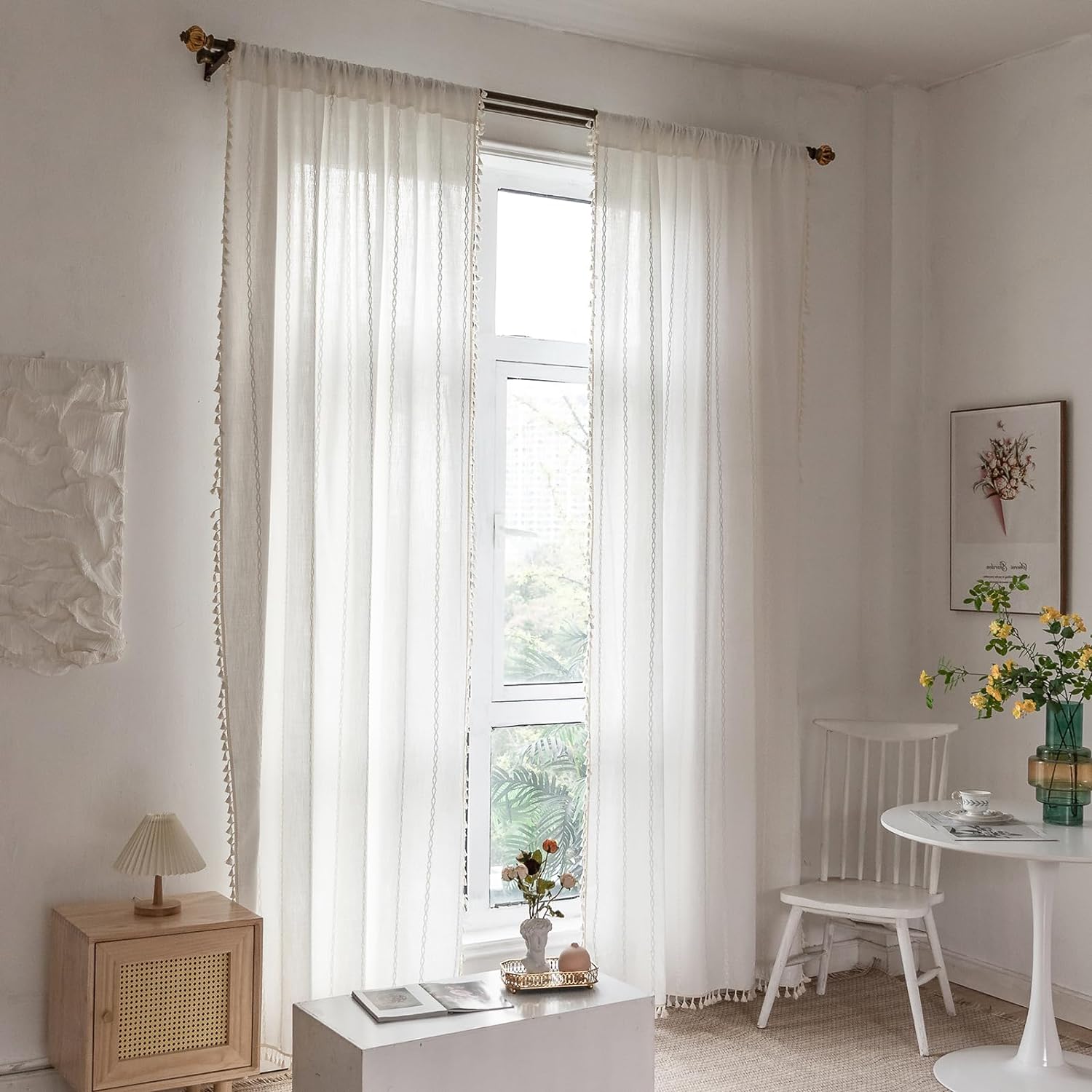 Bohemian Imitation Linen Tassel Curtains Curtains Bedroom Bay Windows Curtains