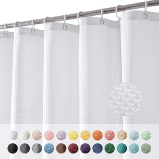 Ready Made Hotel Quality Waterproof Bathroom Curtain White Mildew Resistant Waffle Weave Fabric Shower Curtains with Hooks