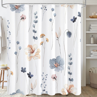 Flower Shower Curtain Modern Minimalist Watercolor Floral Bathroom Shower Curtain Set Waterproof with Hooks