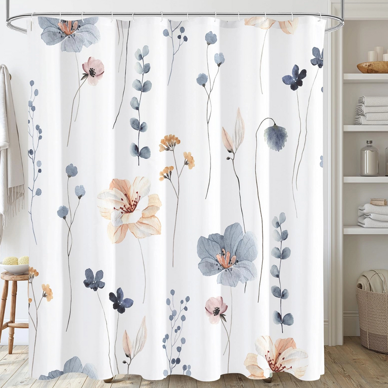 Flower Shower Curtain Modern Minimalist Watercolor Floral Bathroom Shower Curtain Set Waterproof with Hooks